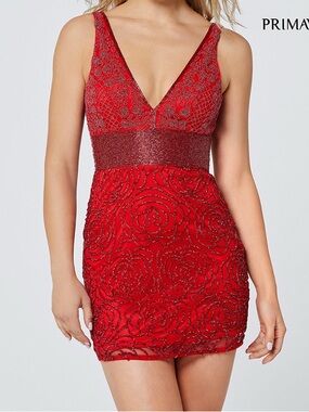 STUNNING Primavera Couture Beaded Red Roses Cocktail Prom Dress Style 3509